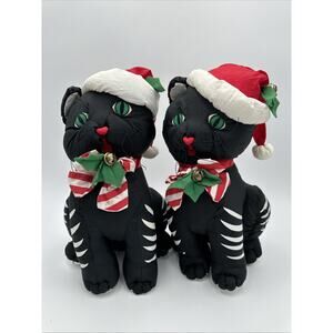 Twin Vintage 13" Black Cat Nylon Christmas Plush International Silver Co